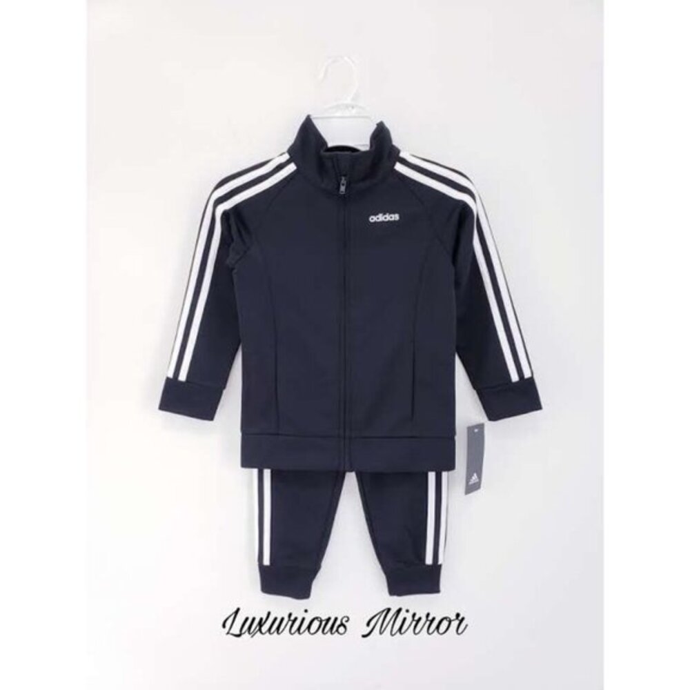 Adidas Little Tricot Jacket Pants Tracksuit Girls 2 Piece Signature Black Sz 4